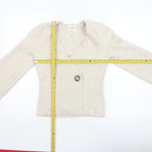 River Island Women Beige V-Neck Cardigan XS Relaxed Fit