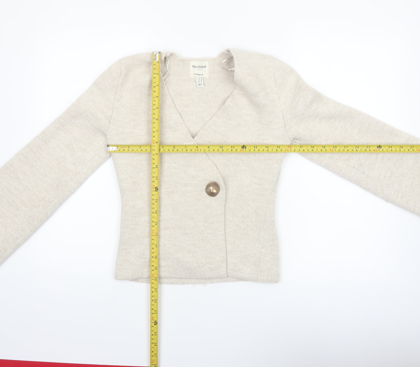 River Island Women Beige V-Neck Cardigan XS Relaxed Fit