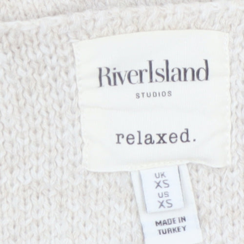 River Island Women Beige V-Neck Cardigan XS Relaxed Fit