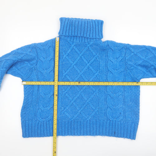 Marks and Spencer Per Una Women's Blue Roll Neck Cable-Knit Jumper L