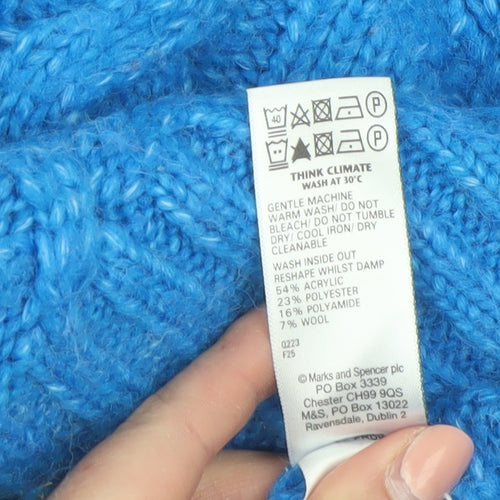 Marks and Spencer Per Una Women's Blue Roll Neck Cable-Knit Jumper L
