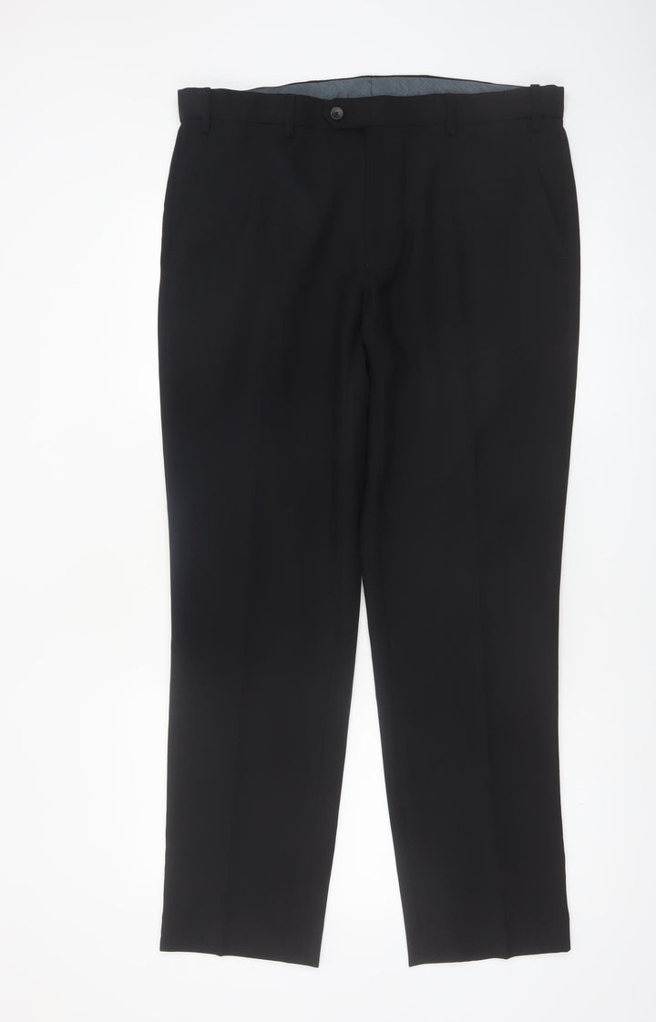 Marks and Spencer Men’s Black Regular Fit Dress Trousers 36W 31L Polyester