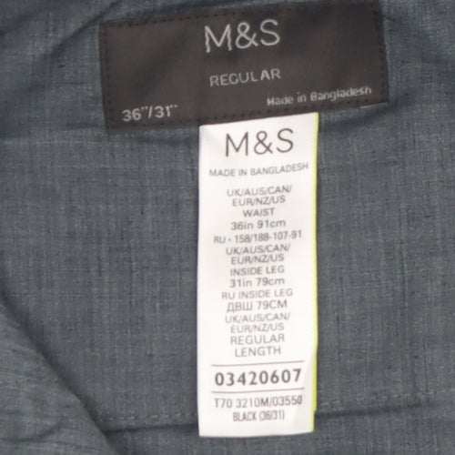 Marks and Spencer Men’s Black Regular Fit Dress Trousers 36W 31L Polyester