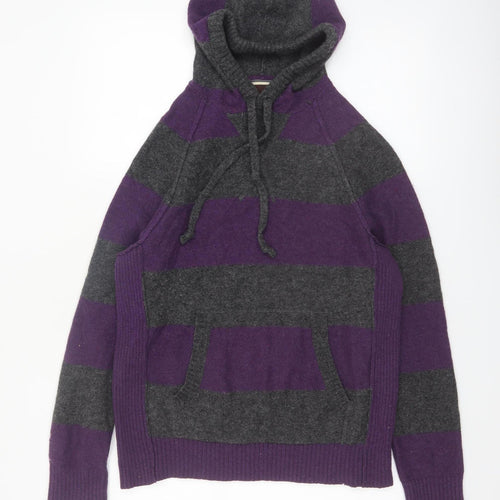 fyi Womens Purple Grey Wool Blend Hooded Striped Jumper M