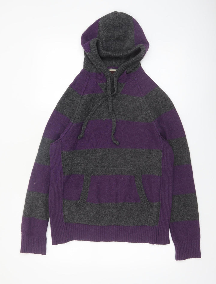 fyi Womens Purple Grey Wool Blend Hooded Striped Jumper M