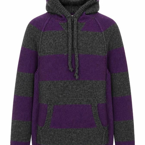 fyi Womens Purple Grey Wool Blend Hooded Striped Jumper M
