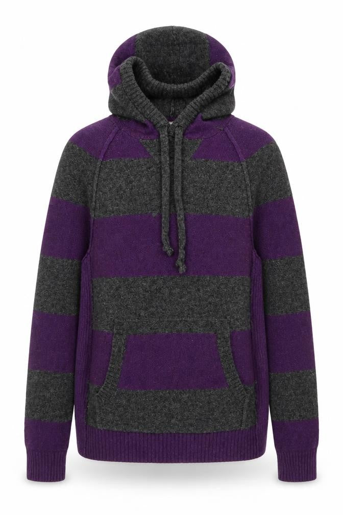 fyi Womens Purple Grey Wool Blend Hooded Striped Jumper M