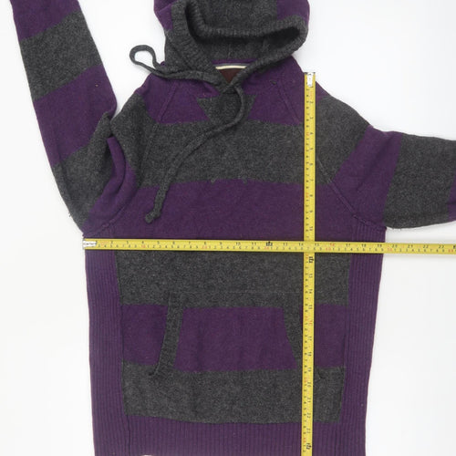 fyi Womens Purple Grey Wool Blend Hooded Striped Jumper M