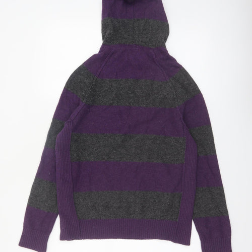 fyi Womens Purple Grey Wool Blend Hooded Striped Jumper M