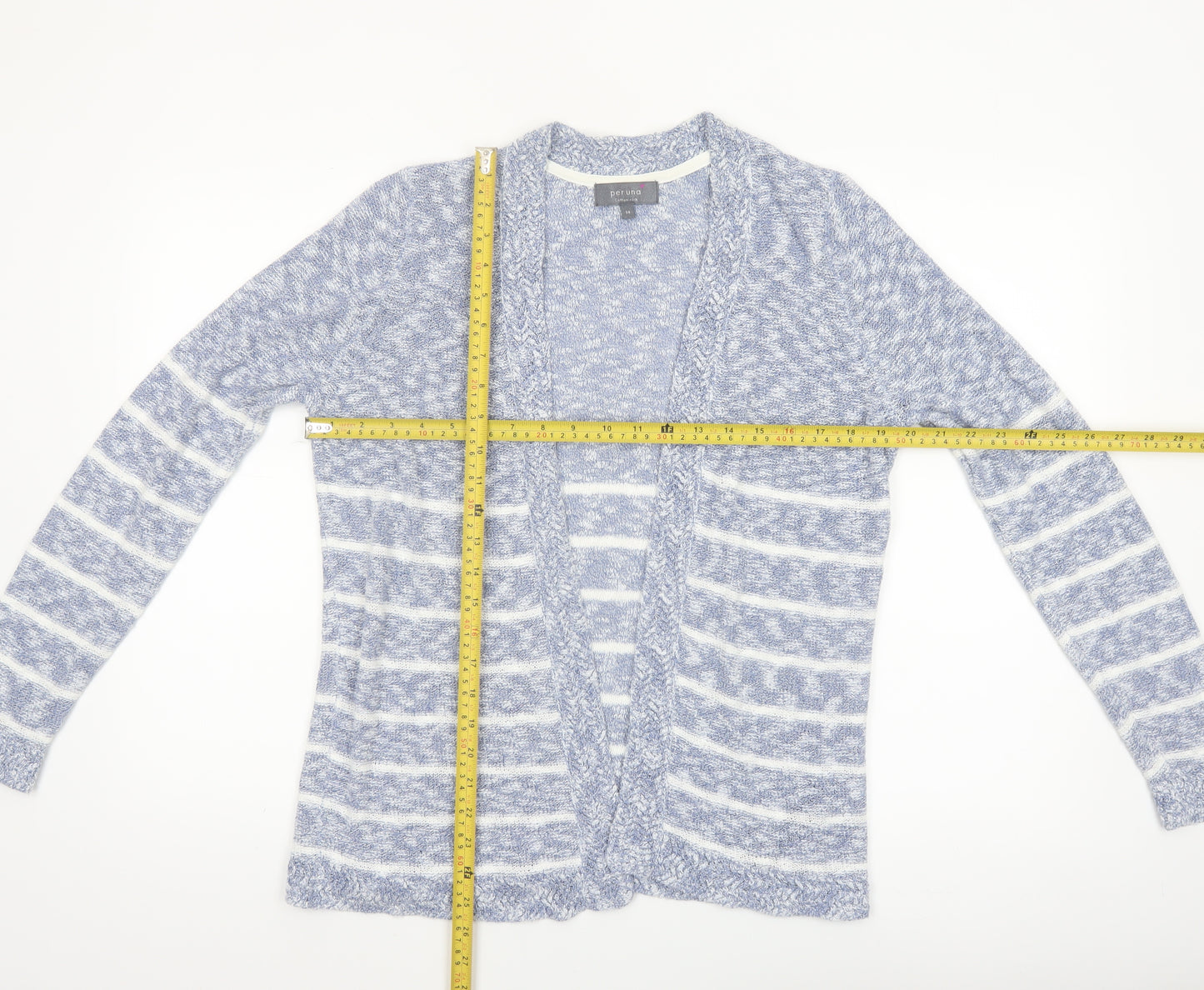Marks and Spencer Per Una Women’s Blue Striped Open Knit Cardigan Size 14