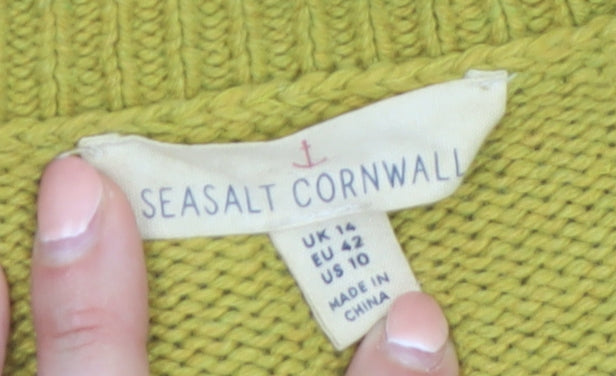 Seasalt Cornwall Women’s Green Cardigan UK 14 V-Neck Knit Jumper