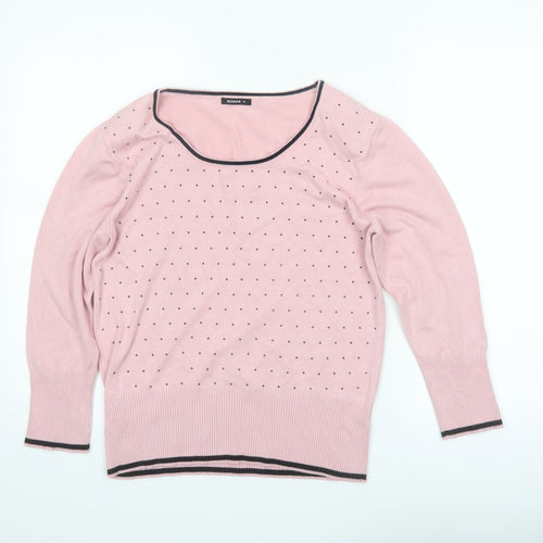 Roman Women Pink Polka Dot Scoop Neck Long Sleeve Jumper Size 14