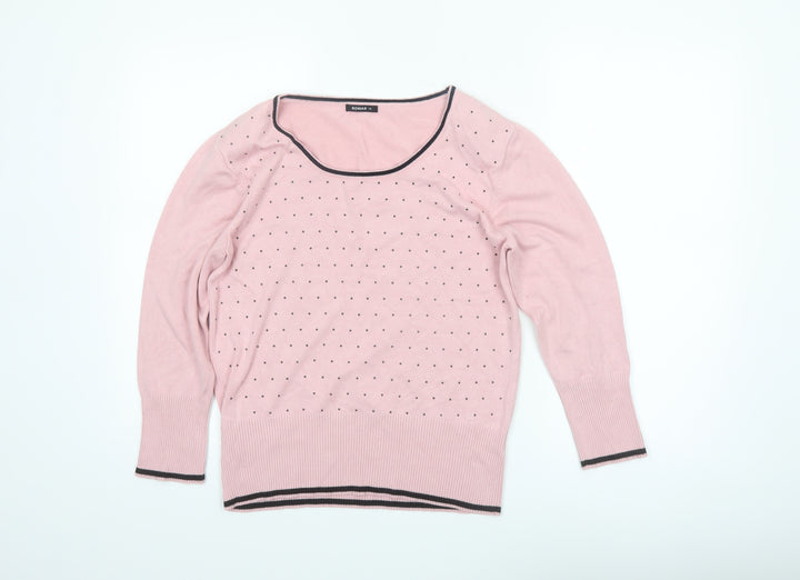 Roman Women Pink Polka Dot Scoop Neck Long Sleeve Jumper Size 14