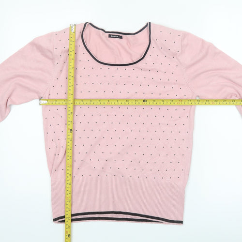 Roman Women Pink Polka Dot Scoop Neck Long Sleeve Jumper Size 14