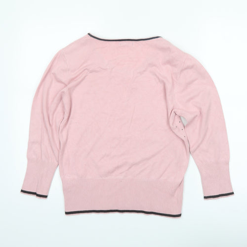 Roman Women Pink Polka Dot Scoop Neck Long Sleeve Jumper Size 14