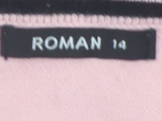 Roman Women Pink Polka Dot Scoop Neck Long Sleeve Jumper Size 14