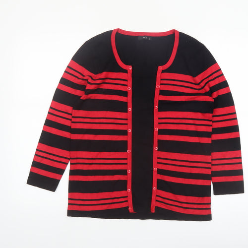 M&Co Women Red Black Striped Long Sleeve Knit Cardigan Size 12
