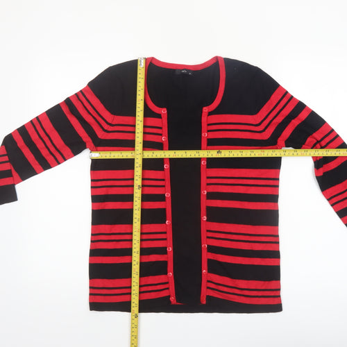 M&Co Women Red Black Striped Long Sleeve Knit Cardigan Size 12