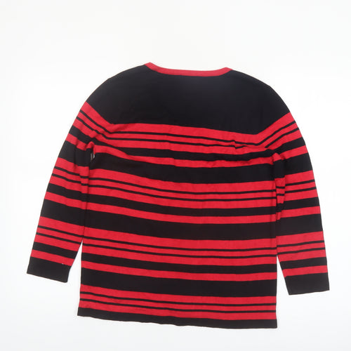 M&Co Women Red Black Striped Long Sleeve Knit Cardigan Size 12