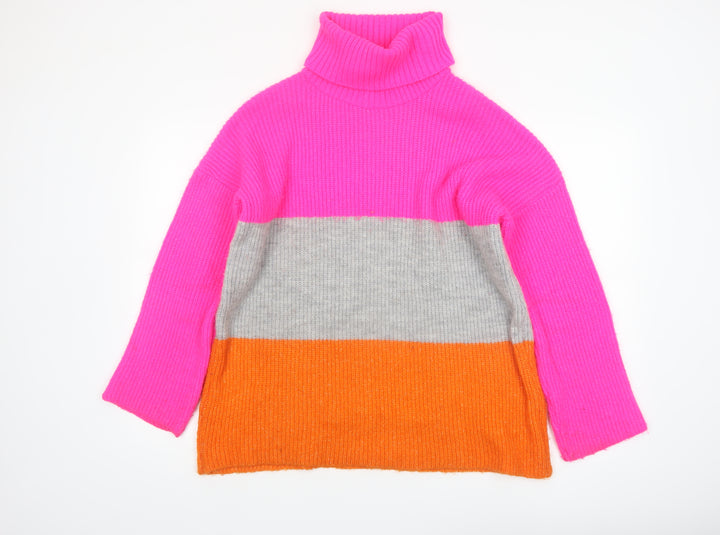 JQ by Jenerique Women's Multicoloured Roll Neck Chunky-Knit Jumper One Size