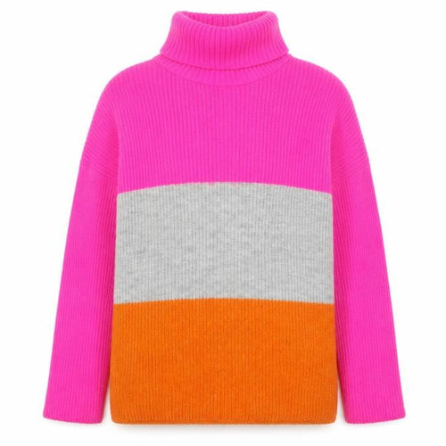 JQ by Jenerique Women's Multicoloured Roll Neck Chunky-Knit Jumper One Size
