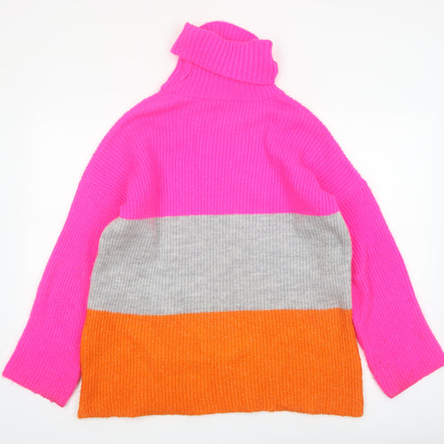 JQ by Jenerique Women's Multicoloured Roll Neck Chunky-Knit Jumper One Size