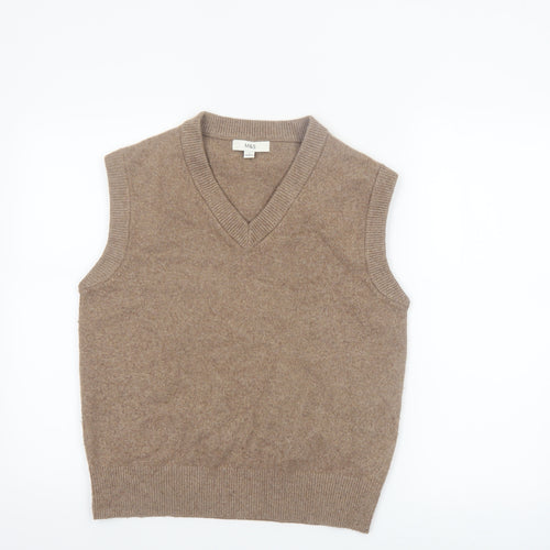 Marks and Spencer Women Beige V-Neck Knit Sleeveless Vest Jumper Size S