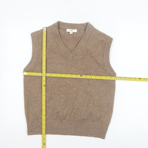 Marks and Spencer Women Beige V-Neck Knit Sleeveless Vest Jumper Size S