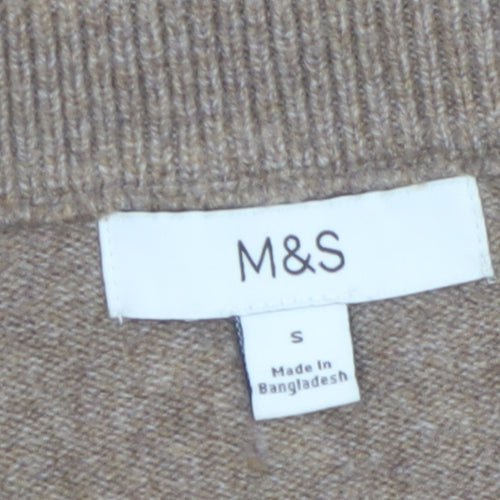 Marks and Spencer Women Beige V-Neck Knit Sleeveless Vest Jumper Size S