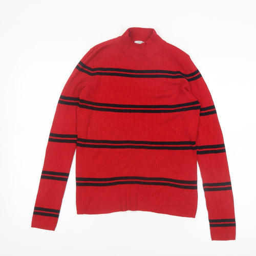 Red Herring Women's Red Black Striped Mock Neck Jumper Size 14
