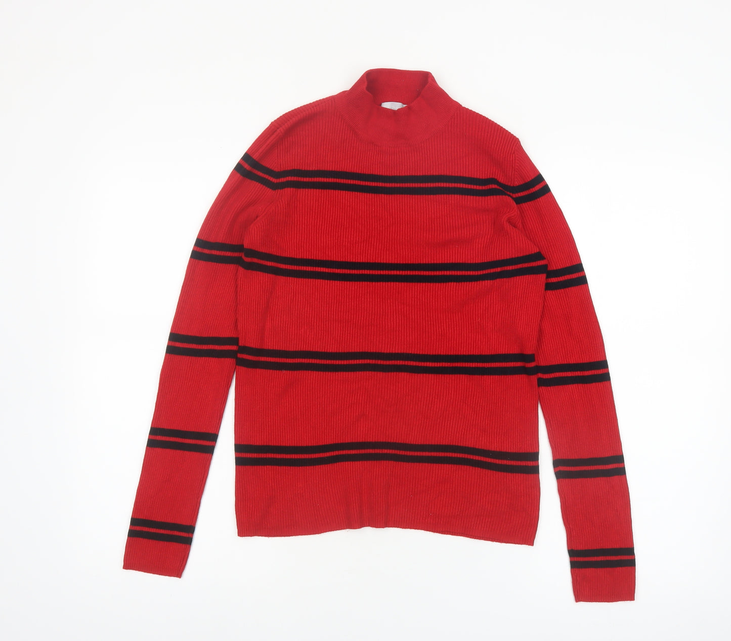 Red Herring Women's Red Black Striped Mock Neck Jumper Size 14