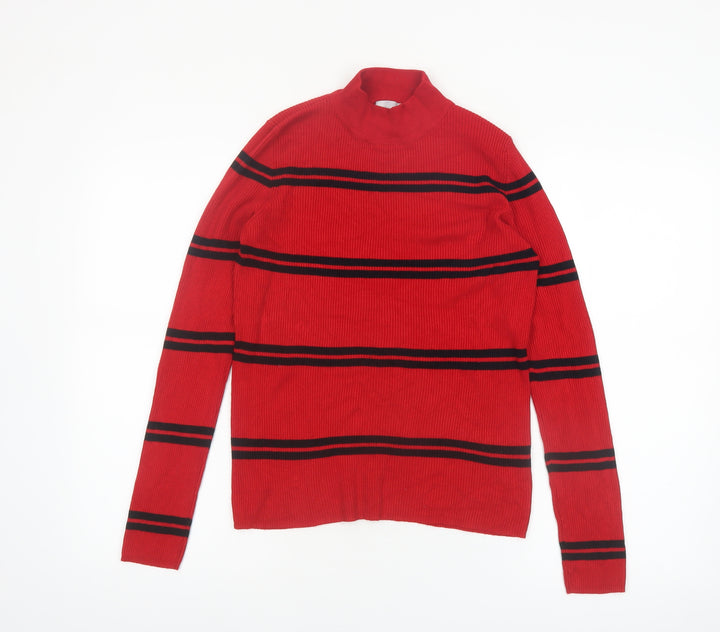Red Herring Women's Red Black Striped Mock Neck Jumper Size 14