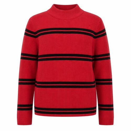 Red Herring Women's Red Black Striped Mock Neck Jumper Size 14