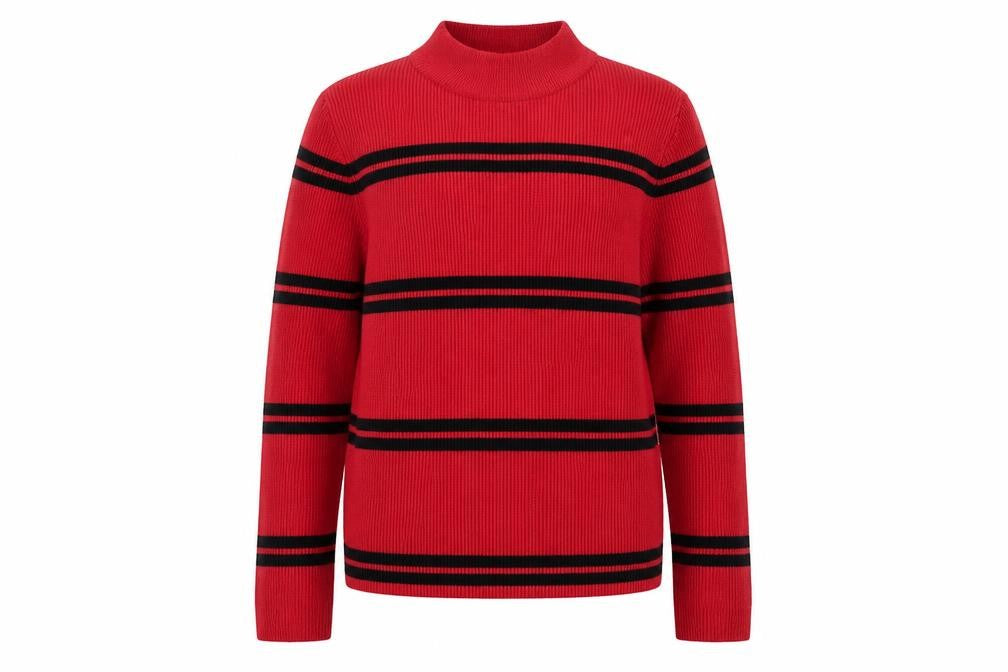 Red Herring Women's Red Black Striped Mock Neck Jumper Size 14