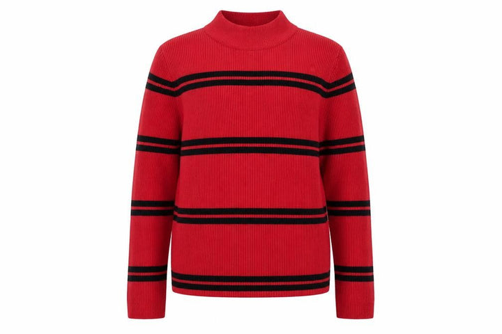 Red Herring Women's Red Black Striped Mock Neck Jumper Size 14