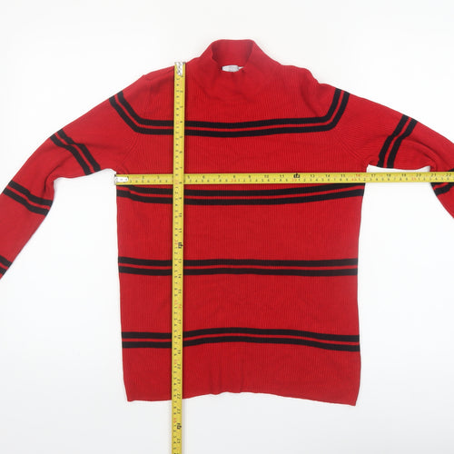 Red Herring Women's Red Black Striped Mock Neck Jumper Size 14