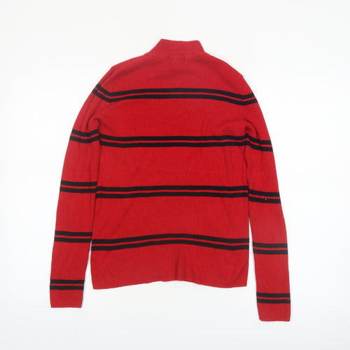 Red Herring Women's Red Black Striped Mock Neck Jumper Size 14