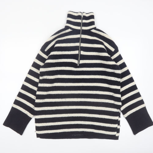 Monki Women’s Black & White Striped 1/2 Zip High Neck Jumper XXS