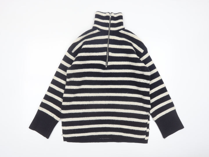 Monki Women’s Black & White Striped 1/2 Zip High Neck Jumper XXS