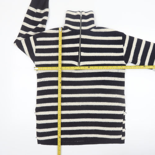 Monki Women’s Black & White Striped 1/2 Zip High Neck Jumper XXS