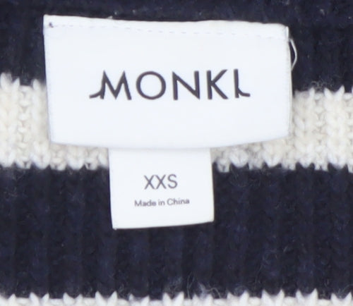 Monki Women’s Black & White Striped 1/2 Zip High Neck Jumper XXS