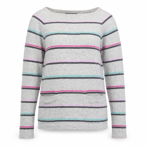 Laura Ashley Women’s Grey Striped Boat Neck Cotton Blend Jumper UK 8
