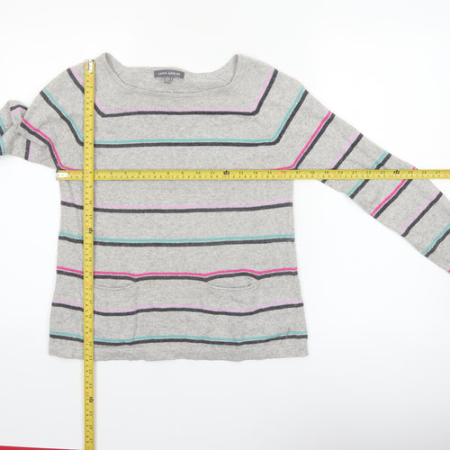 Laura Ashley Women’s Grey Striped Boat Neck Cotton Blend Jumper UK 8
