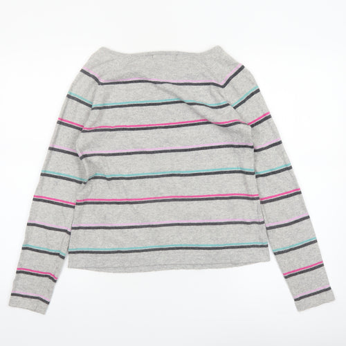 Laura Ashley Women’s Grey Striped Boat Neck Cotton Blend Jumper UK 8
