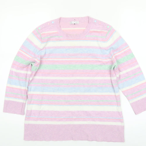 Berkertex Women’s Multicoloured Stripe Crew Neck 3/4 Sleeve Jumper Size 16
