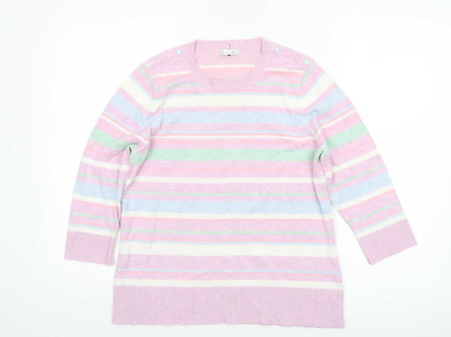 Berkertex Women’s Multicoloured Stripe Crew Neck 3/4 Sleeve Jumper Size 16