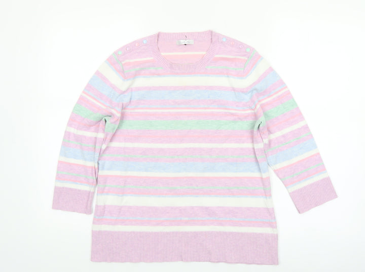 Berkertex Women’s Multicoloured Stripe Crew Neck 3/4 Sleeve Jumper Size 16