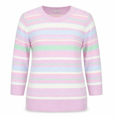 Berkertex Women’s Multicoloured Stripe Crew Neck 3/4 Sleeve Jumper Size 16