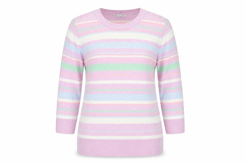 Berkertex Women’s Multicoloured Stripe Crew Neck 3/4 Sleeve Jumper Size 16