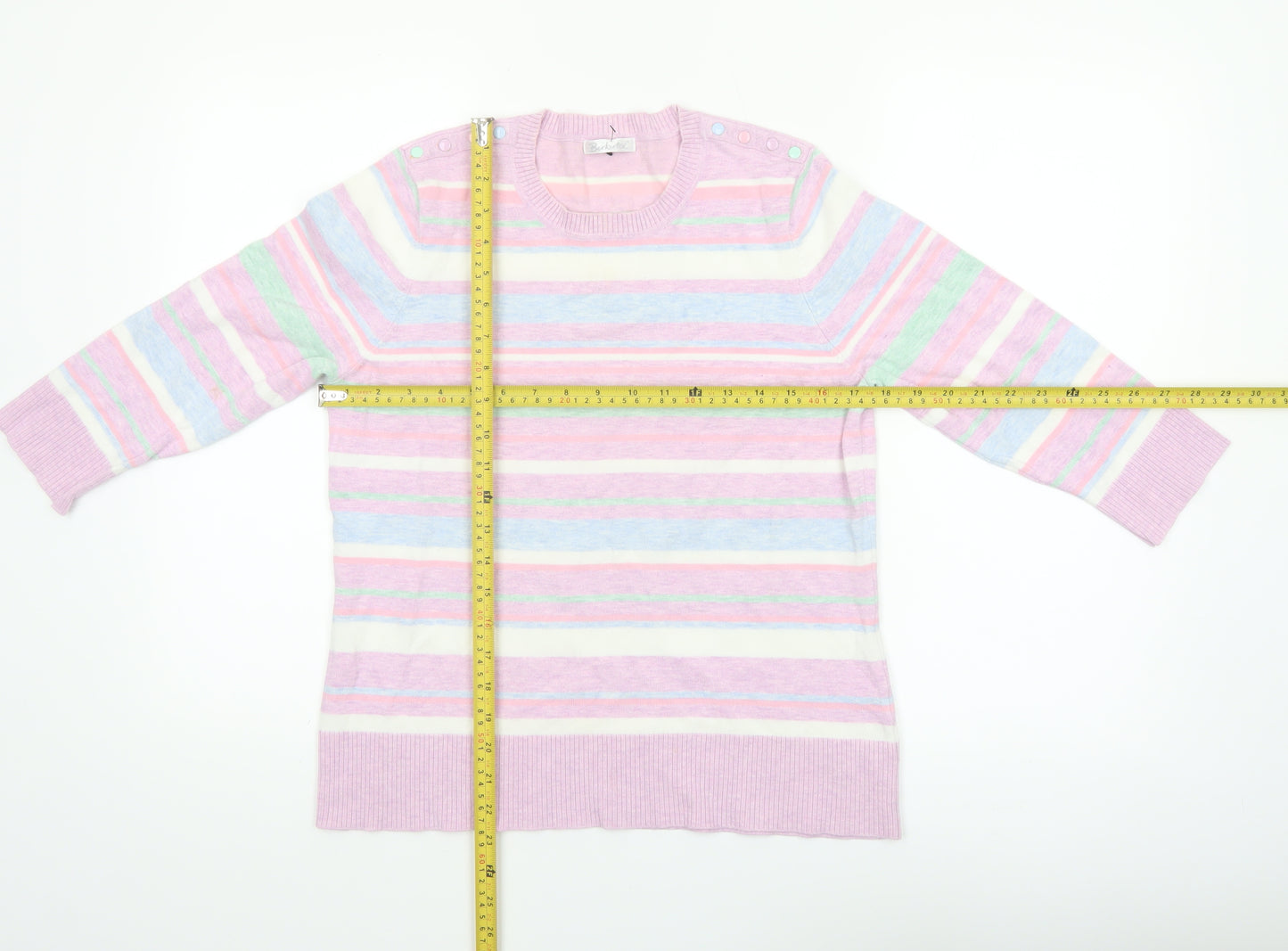 Berkertex Women’s Multicoloured Stripe Crew Neck 3/4 Sleeve Jumper Size 16